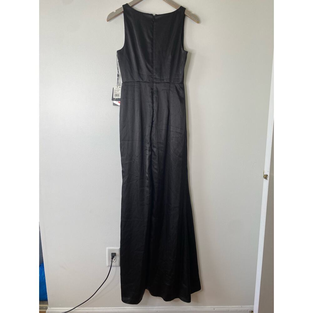 New ADRIANNA PAPELL Black Hammered Satin Slit Maxi Evening Gown Dress Size 2 - Picture 11 of 13